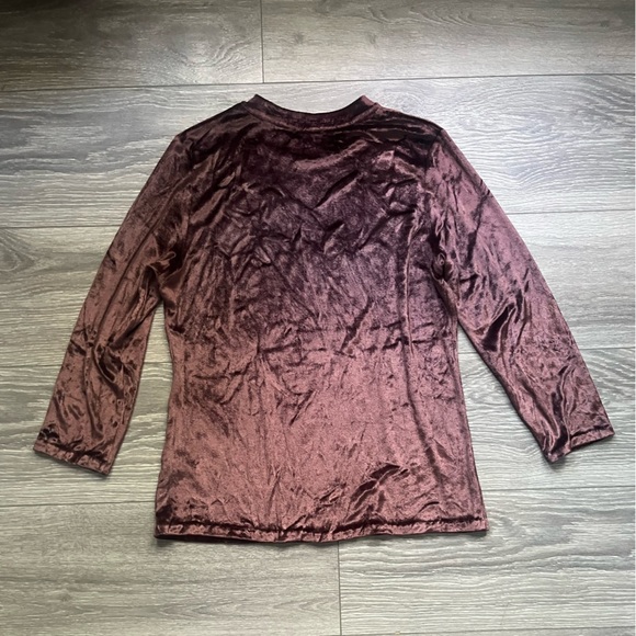 Vince Brown Velvet Velour 3/4 Sleeve Crew Neck Top Winter Fall Work Party Size M - Picture 9 of 9